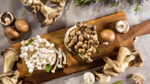 Functional mushrooms displayed as part of a simple, realistic wellness routine