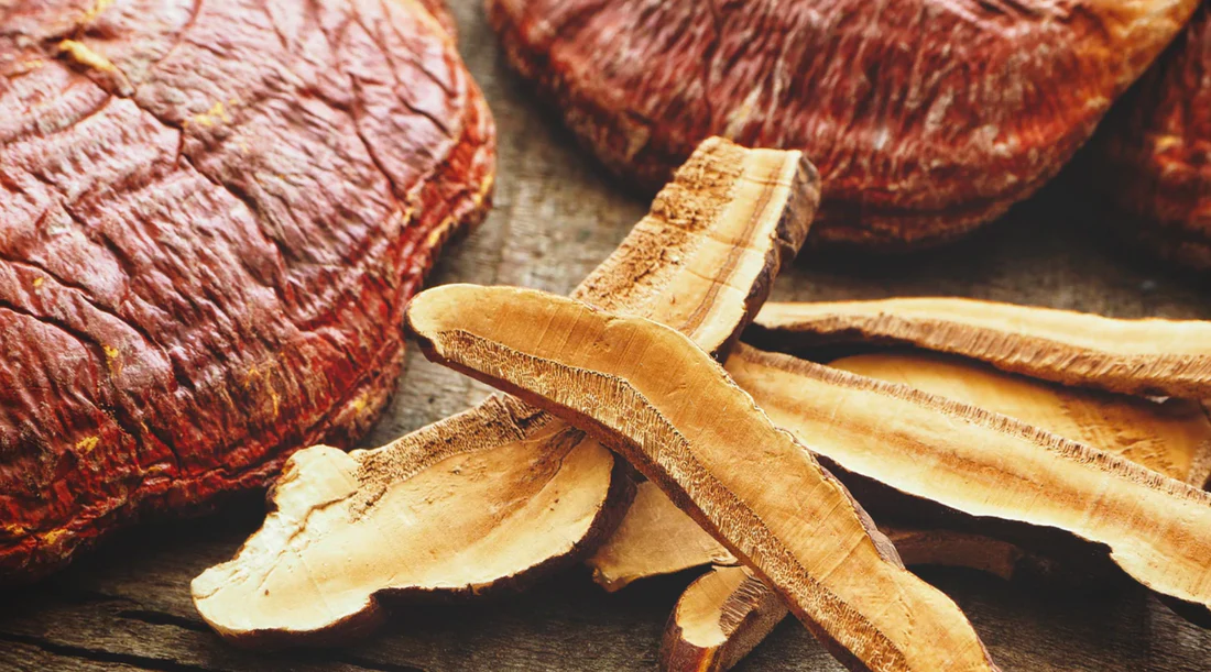 Plant-based wellness routine in Jamaica featuring functional mushrooms, smoothie ingredients, and natural herbs